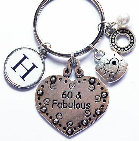 60 & Fabulous Heart Monogram Keychain - Kelly's Handmade