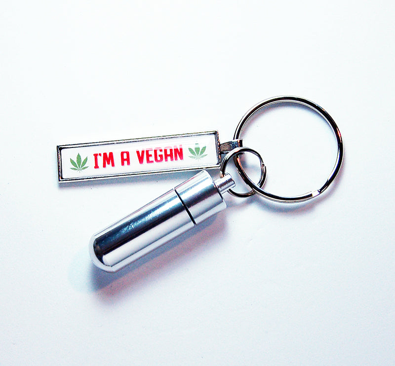 I'm A Vegan Keychain with Pill Container - Kelly's Handmade