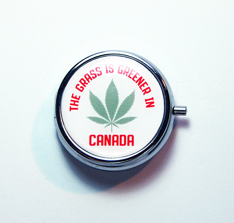 The Grass Is Greener In Canada Round Pill Case - Kelly's Handmade