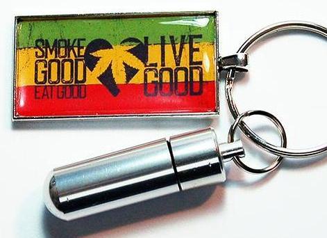 Smoke Good Eat Good Live Good Keychain with Pill Container Bright Colors - Kelly's Handmade