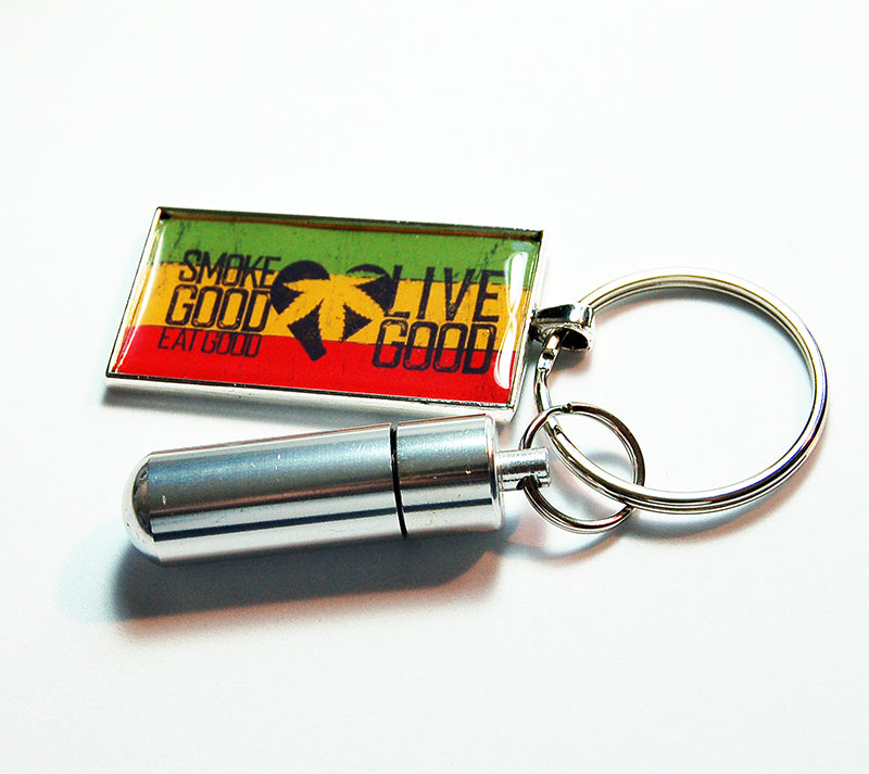 Smoke Good Eat Good Live Good Keychain with Pill Container Bright Colors - Kelly's Handmade