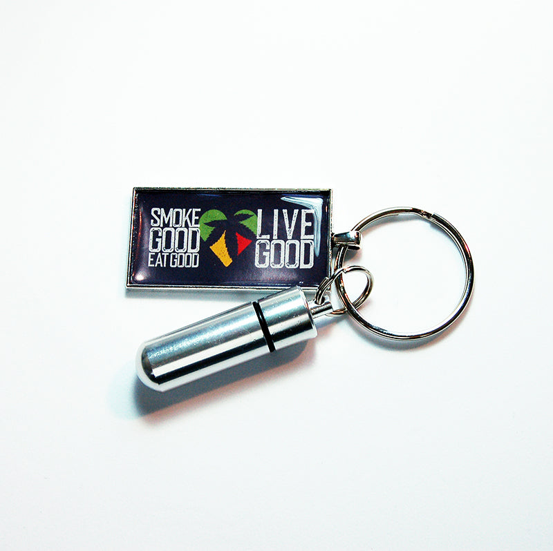 Smoke Good Eat Good Live Good Keychain with Pill Container Black - Kelly's Handmade
