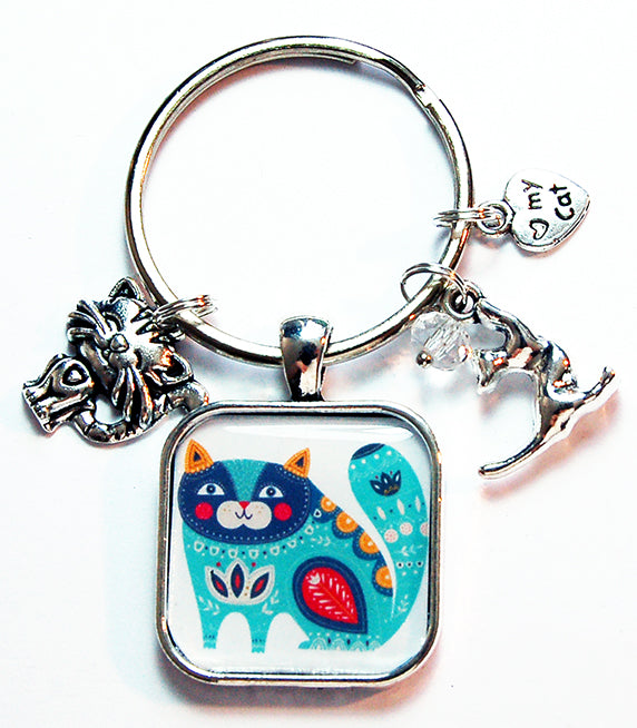 Cat Folk Art Keychain - Kelly's Handmade