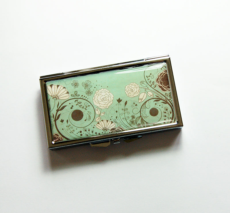 Floral 7 Day Pill Case in Green & Brown - Kelly's Handmade