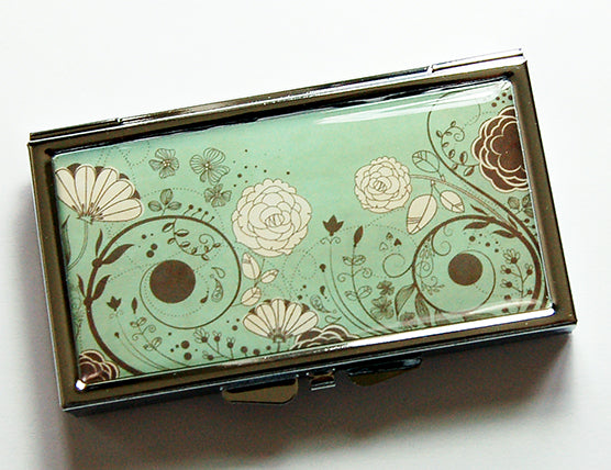 Floral 7 Day Pill Case in Green & Brown - Kelly's Handmade