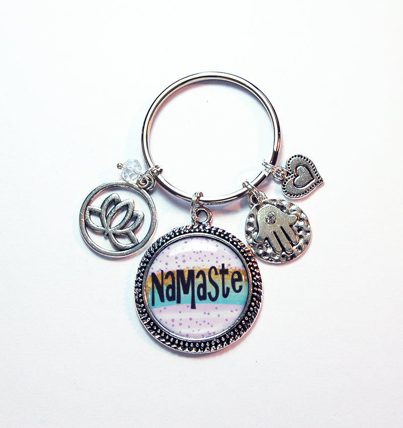 Namaste Keychain with Hamsa Hand - Kelly's Handmade