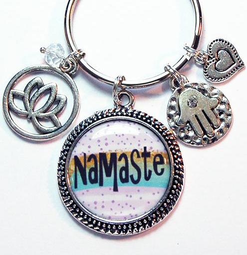 Namaste Keychain with Hamsa Hand - Kelly's Handmade
