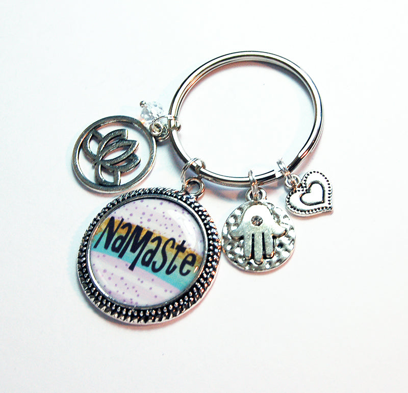 Namaste Keychain with Hamsa Hand - Kelly's Handmade