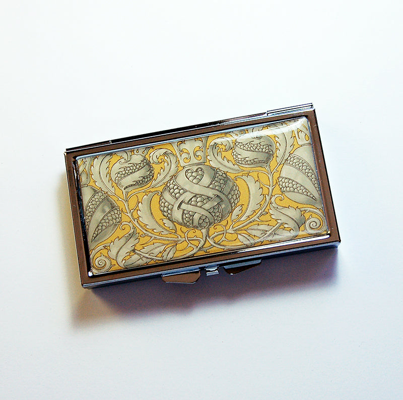 Ornate Patterned 7 Day Pill Case in Yellow & Gray - Kelly's Handmade