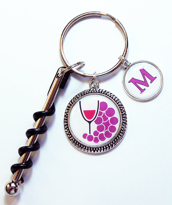 Red Wine & Grapes Corkscrew Keychain - Kelly's Handmade