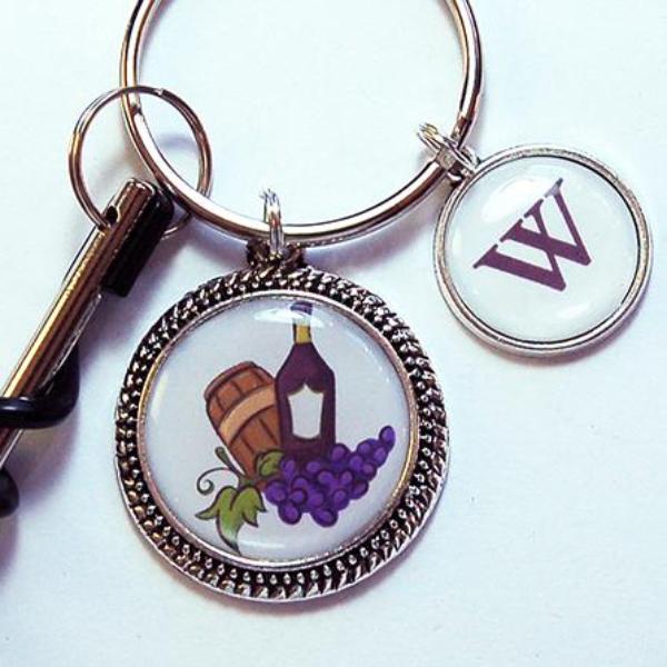 Wine & Grapes Corkscrew Keychain - Kelly's Handmade