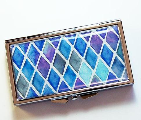 Geometric Design 7 Day Pill Case in Blue & Purple - Kelly's Handmade