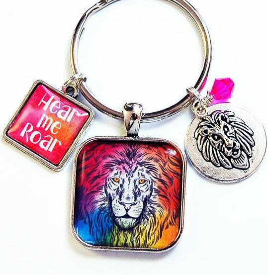 Hear Me Roar Lion Keychain in Bright Colors - Kelly's Handmade
