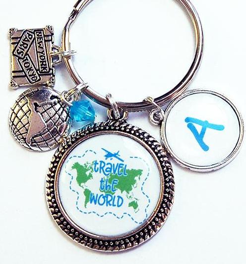 Travel The World Monogram Keychain - Kelly's Handmade