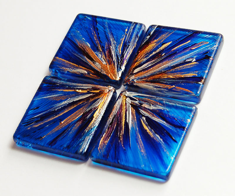 Blue & Gold Starburst Hand Painted Glass Magnets - Kelly's Handmade