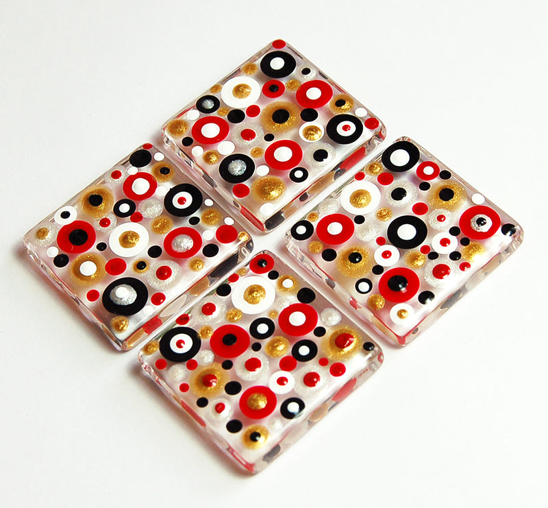 Red Black Gold & Silver Hand Painted Dot Art Magnet Set - Kelly's Handmade