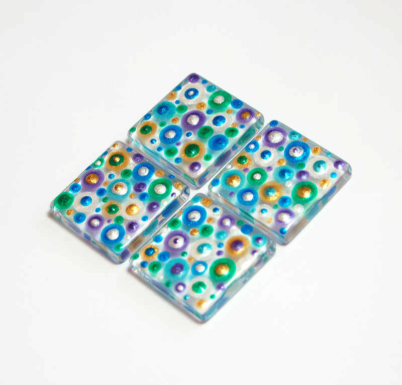 Blue Purple Green Gold & Silver Hand Painted Dot Art Magnet Set - Kelly's Handmade