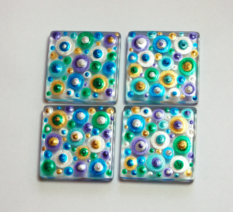 Blue Purple Green Gold & Silver Hand Painted Dot Art Magnet Set - Kelly's Handmade