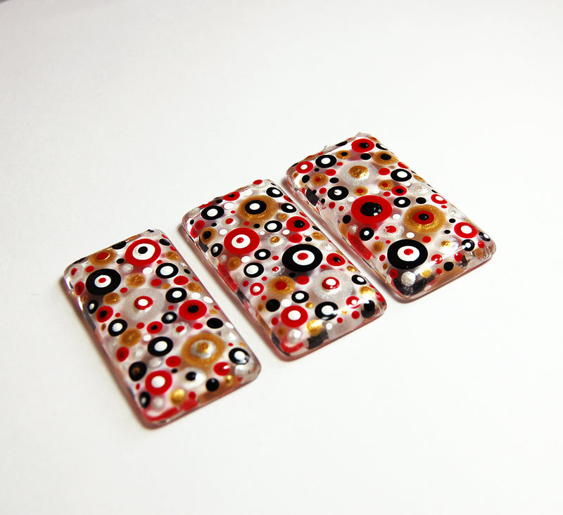 Red Black Gold & Silver Hand Painted Dot Art Rectangle Magnet Set - Kelly's Handmade