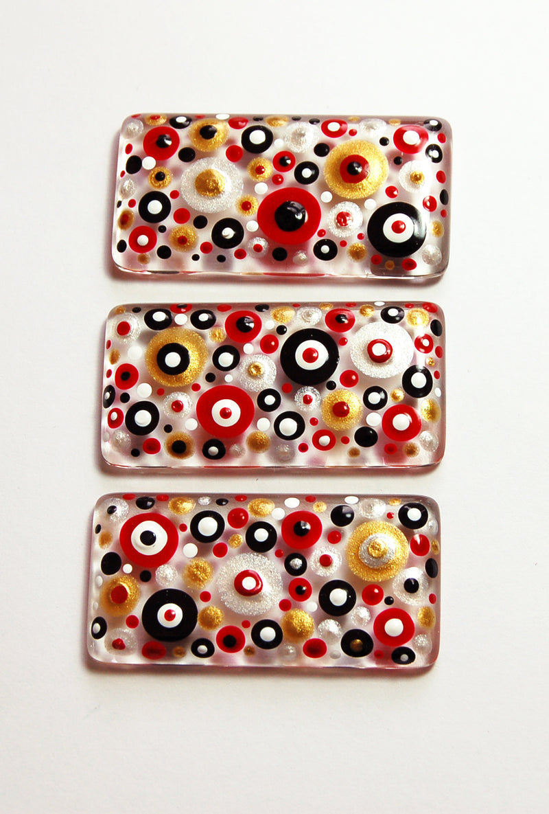 Red Black Gold & Silver Hand Painted Dot Art Rectangle Magnet Set - Kelly's Handmade