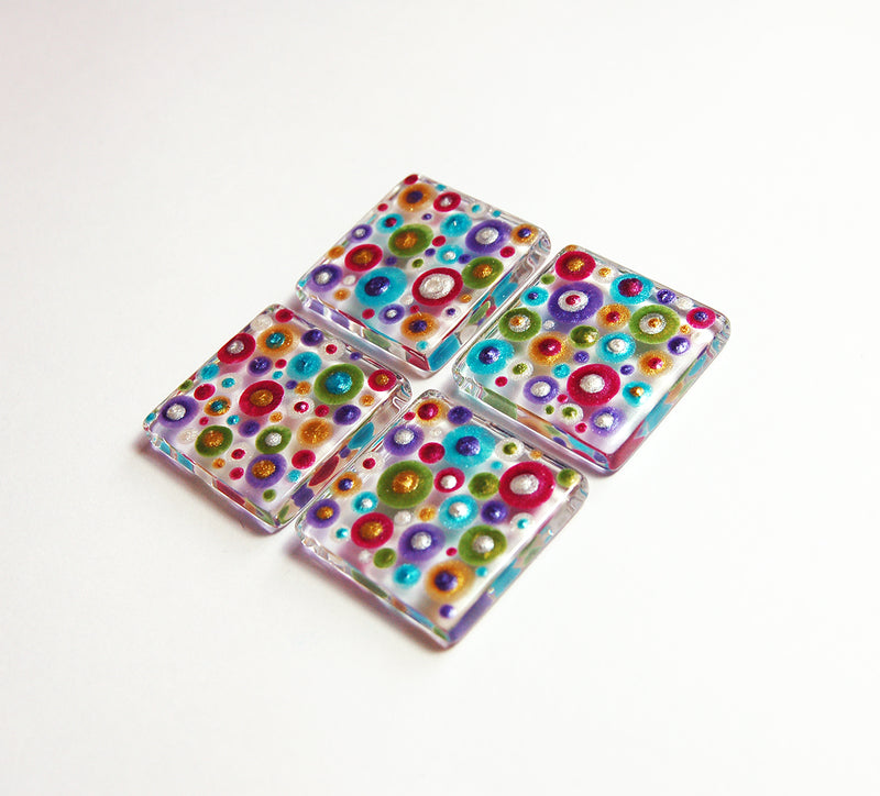 Purple Blue Pink Gold & Silver Hand Painted Dot Art Magnet Set - Kelly's Handmade