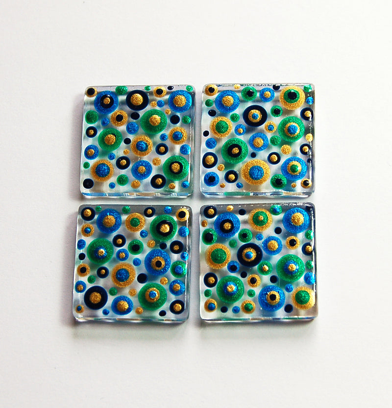 Blue Green & Gold Hand Painted Dot Art Magnet Set - Kelly's Handmade
