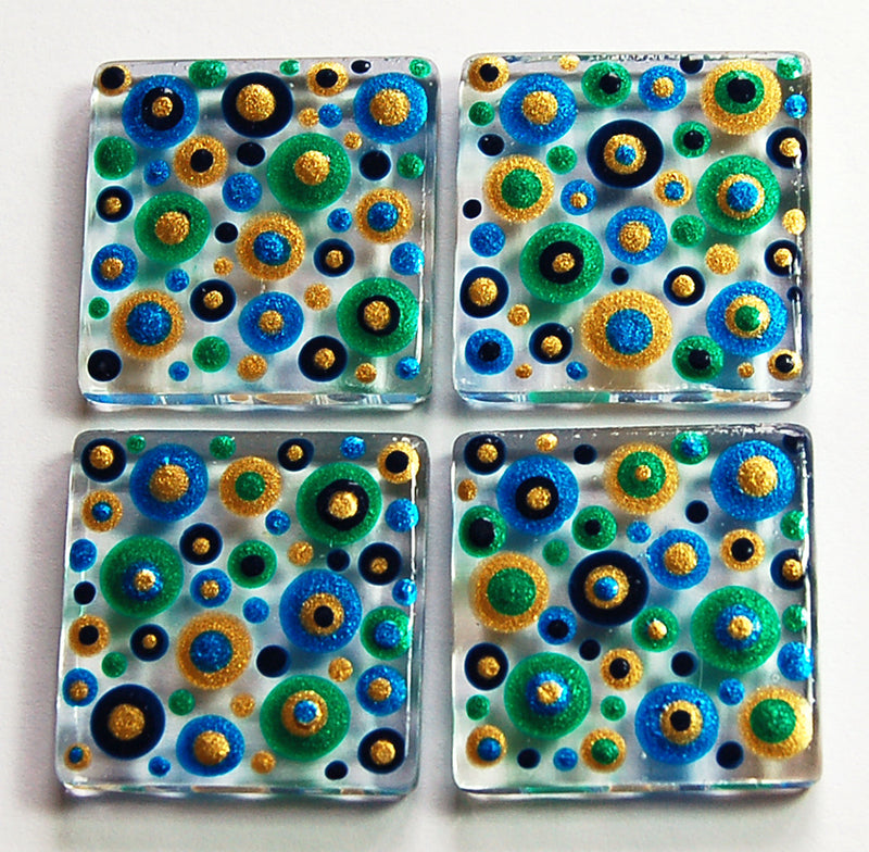 Blue Green & Gold Hand Painted Dot Art Magnet Set - Kelly's Handmade