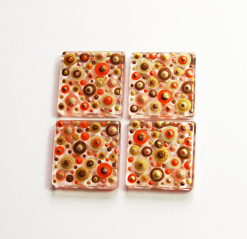 Orange Brown & Gold Hand Painted Dot Art Magnet Set - Kelly's Handmade