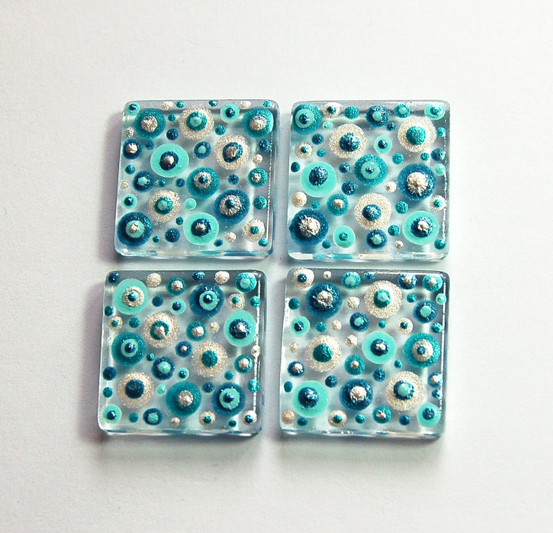 Teal Blue & Silver Hand Painted Dot Art Magnet Set - Kelly's Handmade