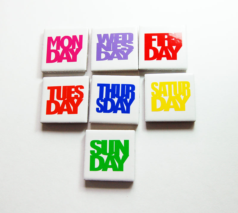 Days of the Week Square Tile Magnet Set Multi Color Set 2 - Kelly's Handmade