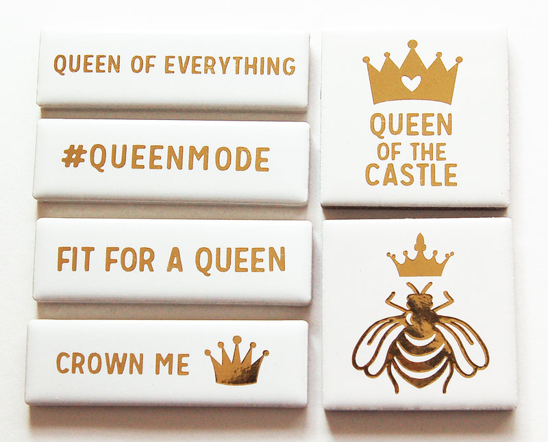 Queen Of The Castle Tile Magnet Set in Gold & White - Kelly's Handmade