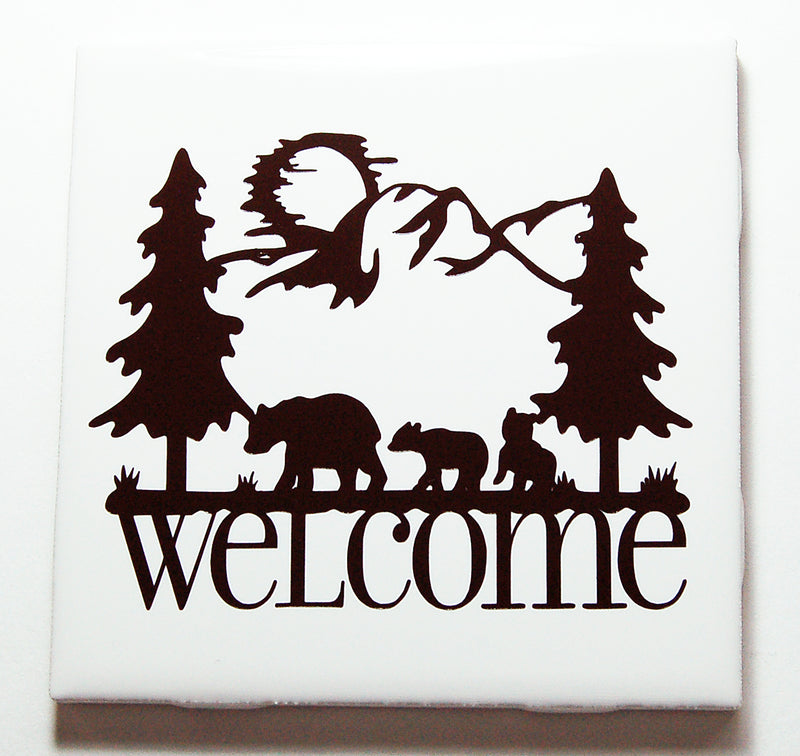 Bears & Moutain Welcome Sign In Brown - Kelly's Handmade