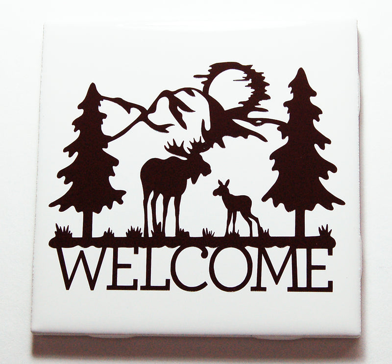 Moose & Moutains Welcome Sign In Brown - Kelly's Handmade