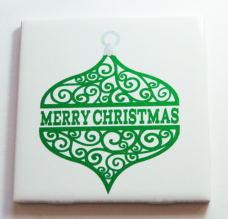 Merry Christmas Ornament Sign In Green Glitter - Kelly's Handmade