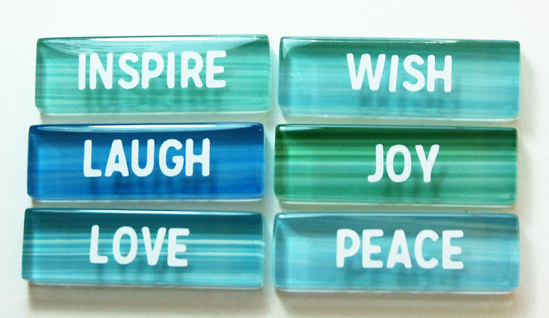 Inspire Laugh Love Glass Tile Magnet Set In Shades of Blue & Green - Kelly's Handmade