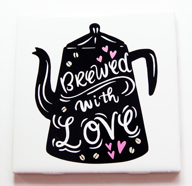 Brewed With Love Coffee Pot Sign In Black Pink & White - Kelly's Handmade