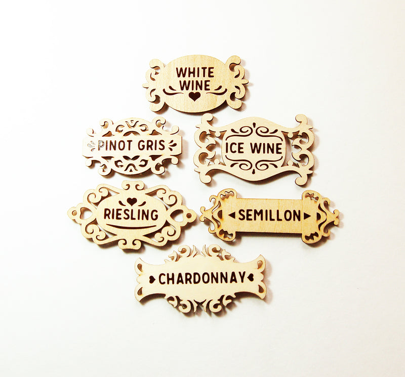 White Wine Magnet Set On Wood Veneer - Kelly's Handmade