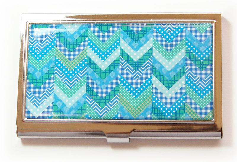 Chevron Design Sewing Needle Case in Blue and Green - Kelly's Handmade
