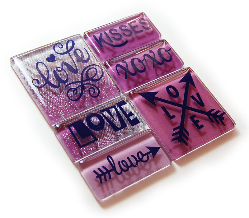 Love & Kisses Purple Glass Magnet Set - Kelly's Handmade