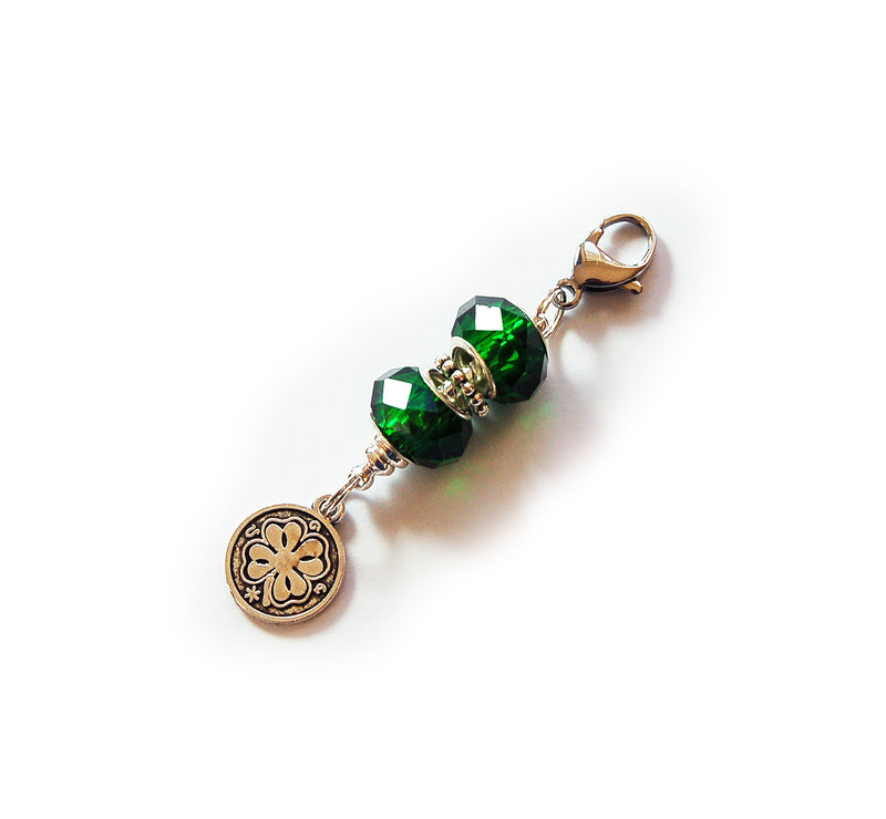 Lucky Four Leaf Clover Bead Zipper Pull In Green & Silver - Kelly's Handmade
