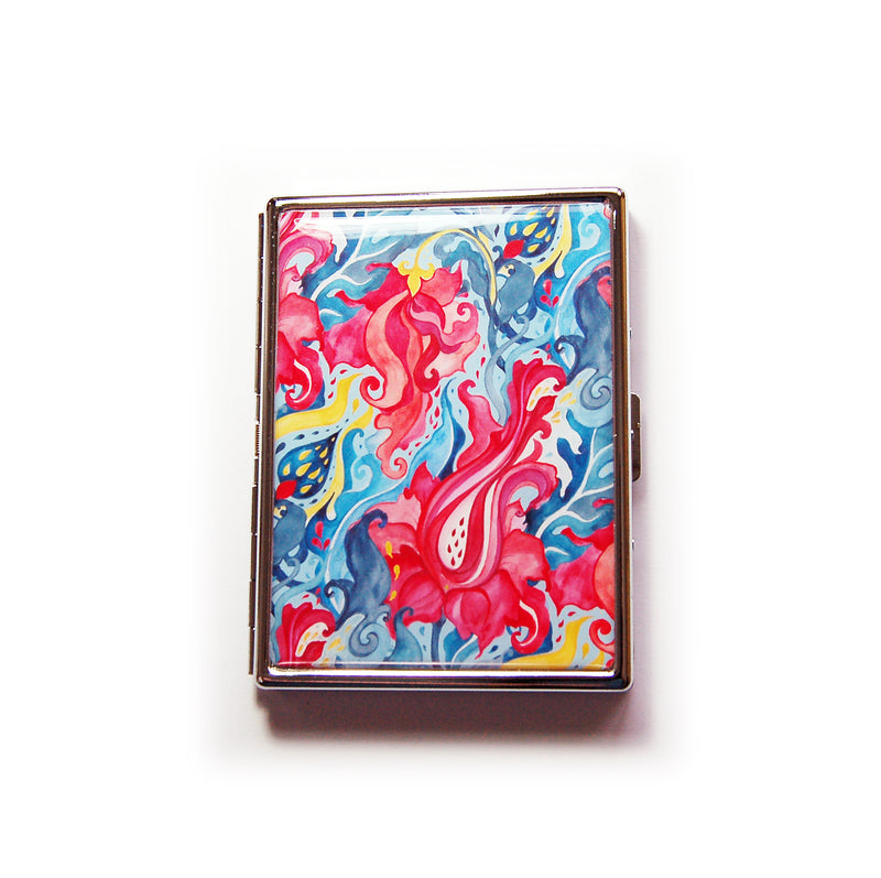 Abstract Floral Slim Cigarette Case in Bright Shades of Blue & Pink - Kelly's Handmade