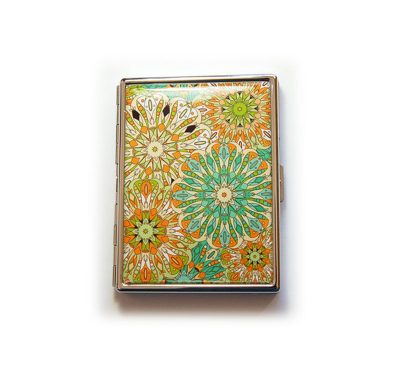 Mandala Cigarette Case in Orange, Green & Turquoise Blue - Kelly's Handmade