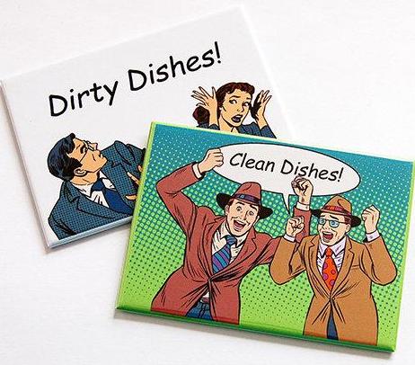 Comic Style Clean & Dirty Dishwasher Magnets in Green & Blue - Kelly's Handmade