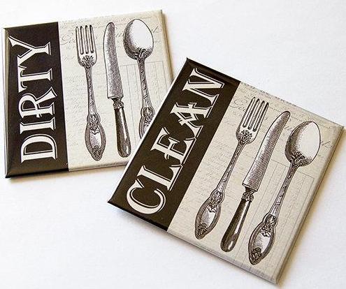 Classic Clean & Dirty Dishwasher Magnets in Black & Ivory - Kelly's Handmade
