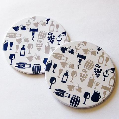 Wine Lover Coasters in Navy & Taupe - Kelly's Handmade