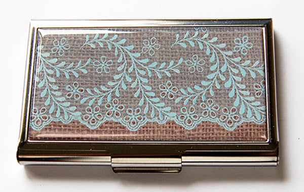 Lace Sewing Needle Case in Blue & Brown - Kelly's Handmade