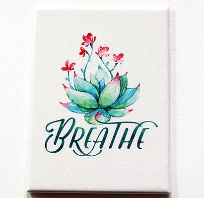 Breathe Lotus Flower Rectangle Magnet - Kelly's Handmade