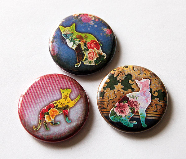 Cats & Flowers Set of Six Magnets - Kelly's Handmade