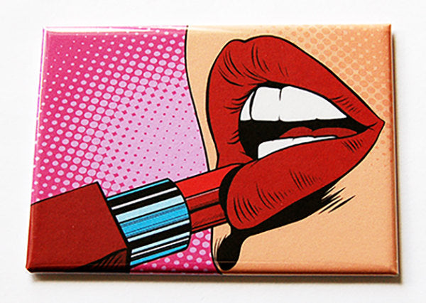 Comic Style Lipstick Large Pocket Mirror - Kelly's Handmade
