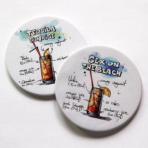 Cocktail Recipe Coasters - Tequila Sunrise & Sex on the Beach - Kelly's Handmade
